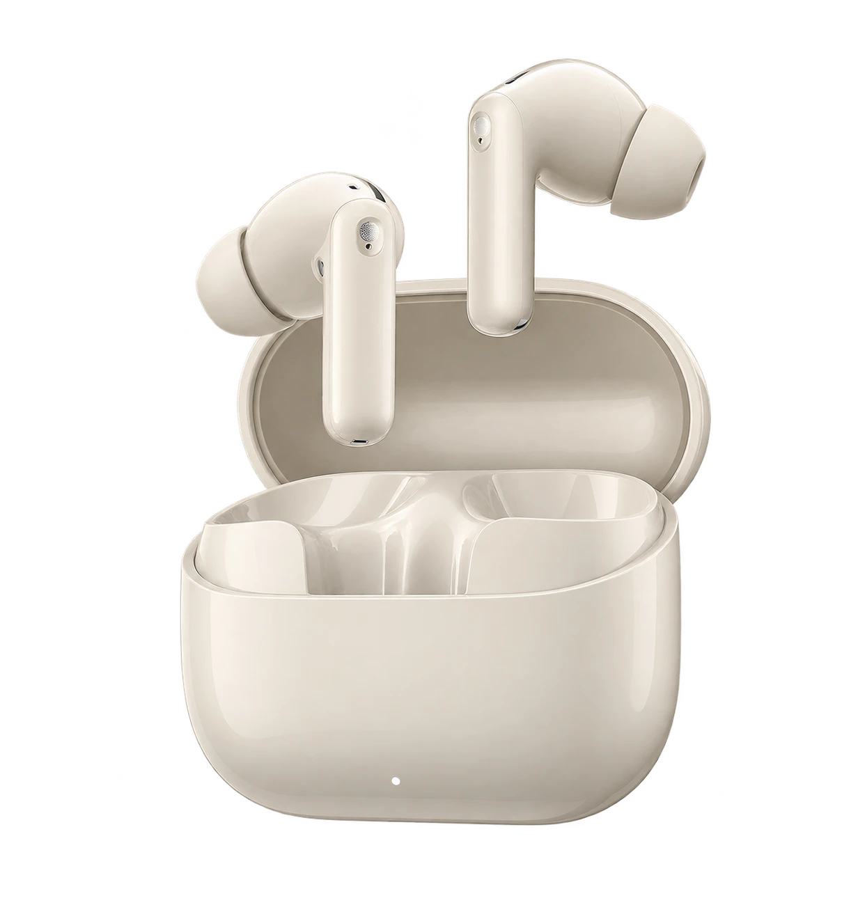 Cream wireless earbuds